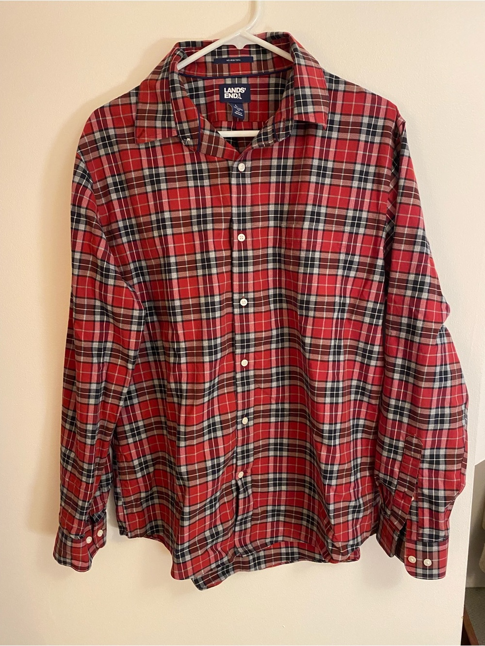 Lands' End Red and Black Plaid Button-Down Shirt
